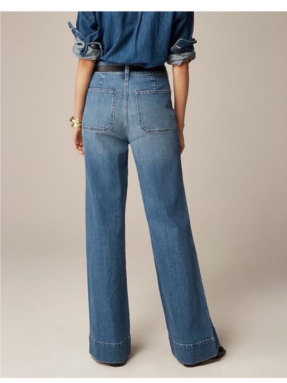 J.CREW • Sailor Wide Leg Trousers Gold Buttons Patch Pockets Jeans - High Rise - Picture 2 of 16